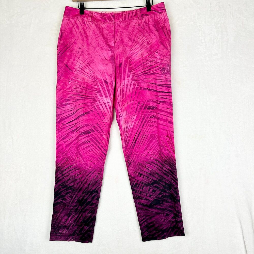 Les Copains Ombre Pants Size 46 US 12 NWT Pink Straight Leg Cotton Stretch